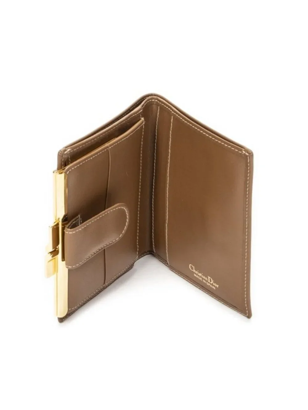 Dior Compact French Purse Brown Beige Honeycomb Canvas Wallet - Picture 4 of 5